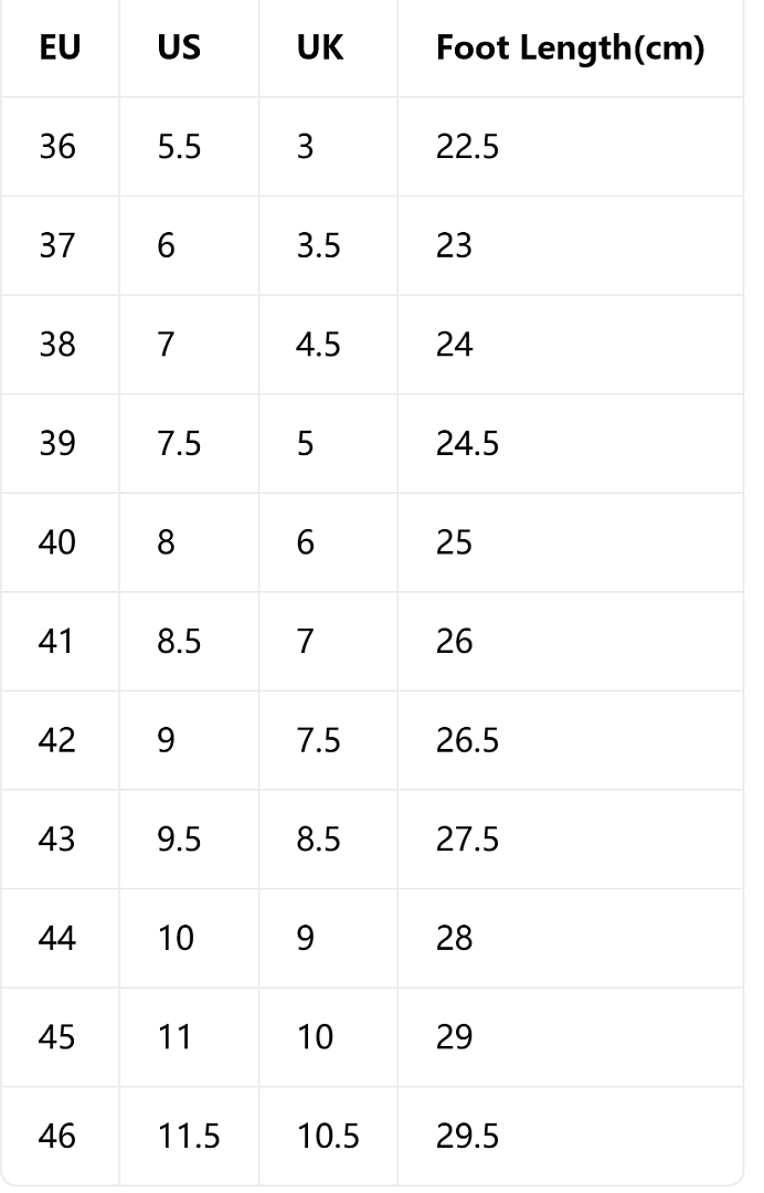 Size chart for Sandal Gucci