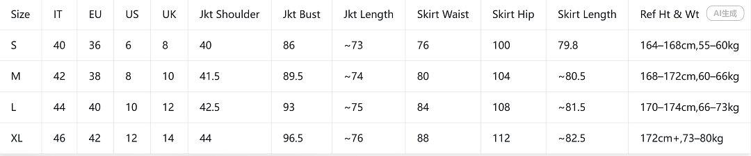 Size chart for Jacket / Jacket Gucci