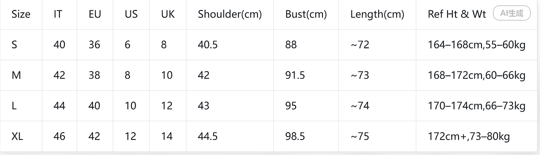 Size chart for Jacket Gucci
