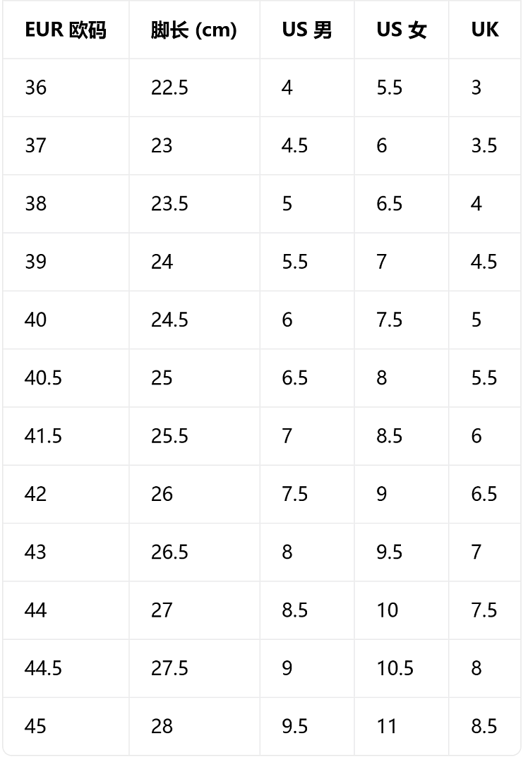 Size chart for Shoes Onitsuka Tiger