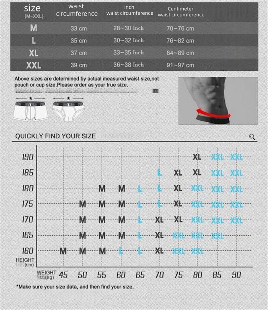 Size chart for CK Underwear